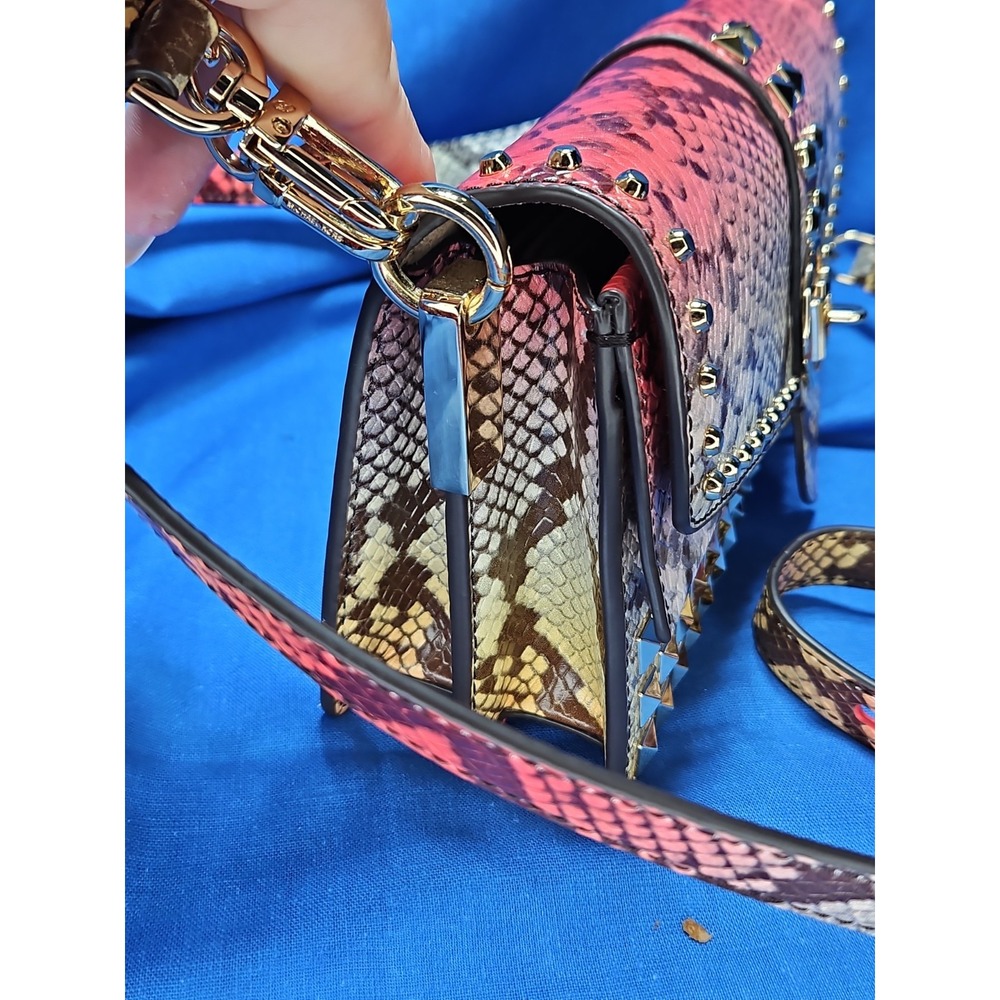 Michael Kors Greenwich Dahlia Studded Snakeskin Purse Ombre Convertible Leather - Picture 5 of 16